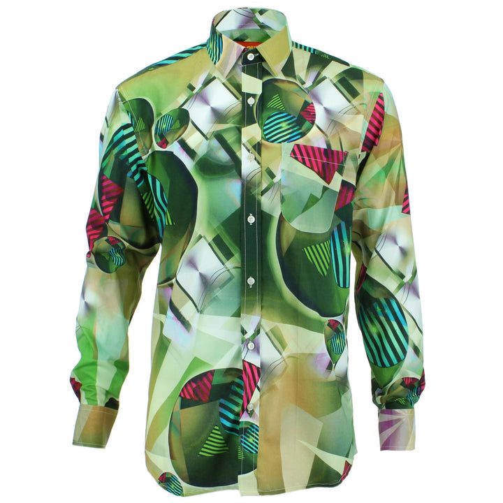 Regular Fit Long Sleeve Shirt - Green & Red Abstract