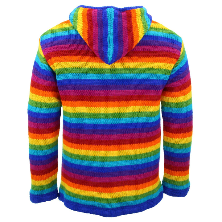 Hand Knitted Wool Hooded Jacket Cardigan - Stripe Bright Rainbow