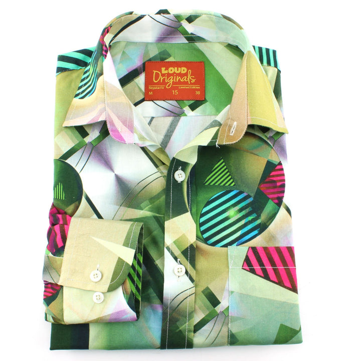 Regular Fit Long Sleeve Shirt - Green & Red Abstract