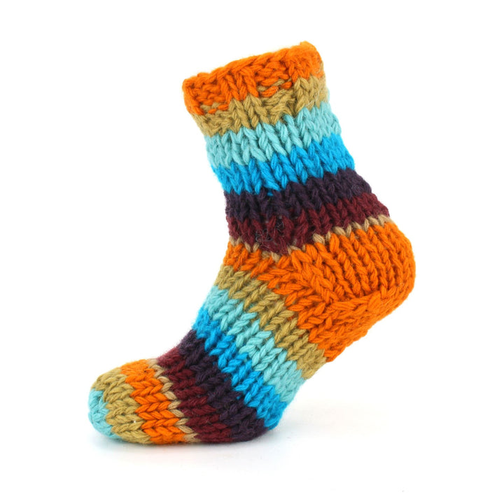 Hand Knitted Wool Ankle Socks - Stripe Retro C