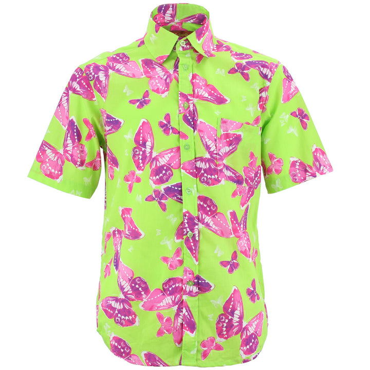 Regular Fit Short Sleeve Shirt - Neon Butterflies