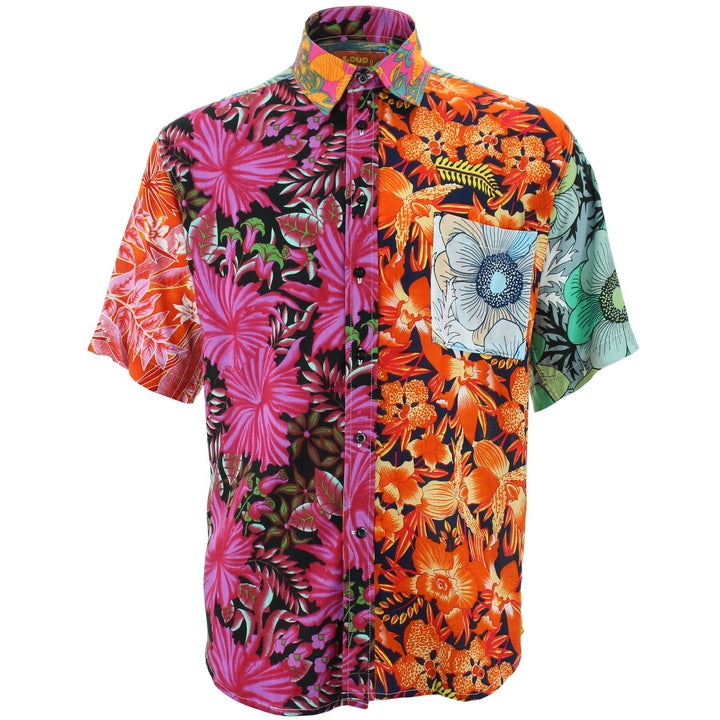 Regular Fit Short Sleeve Shirt - Random Mixed Panel - Neon Floral