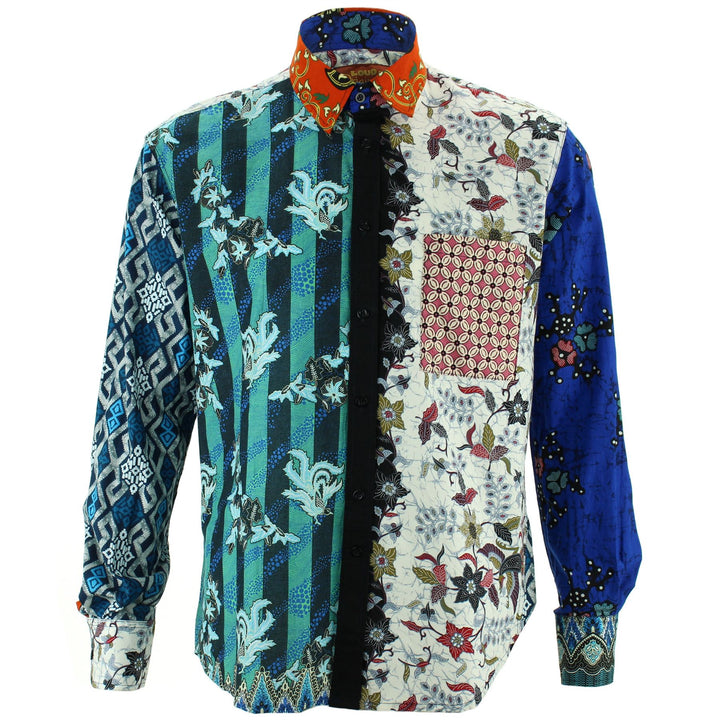 Regular Fit Long Sleeve Shirt - Random Mixed Panel - Traditional Batik