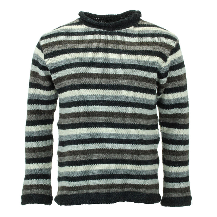 Hand Knitted Wool Jumper - Stripe Natural