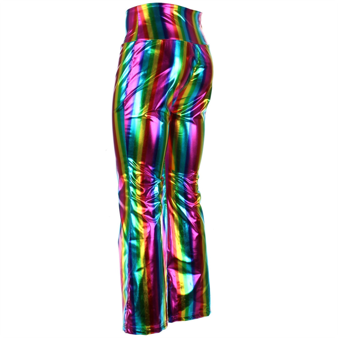 Shiny Metallic Flares Trousers - Rainbow