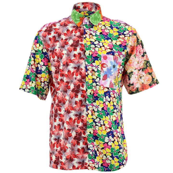 Regular Fit Short Sleeve Shirt - Random Mixed Panel - Bright Floral