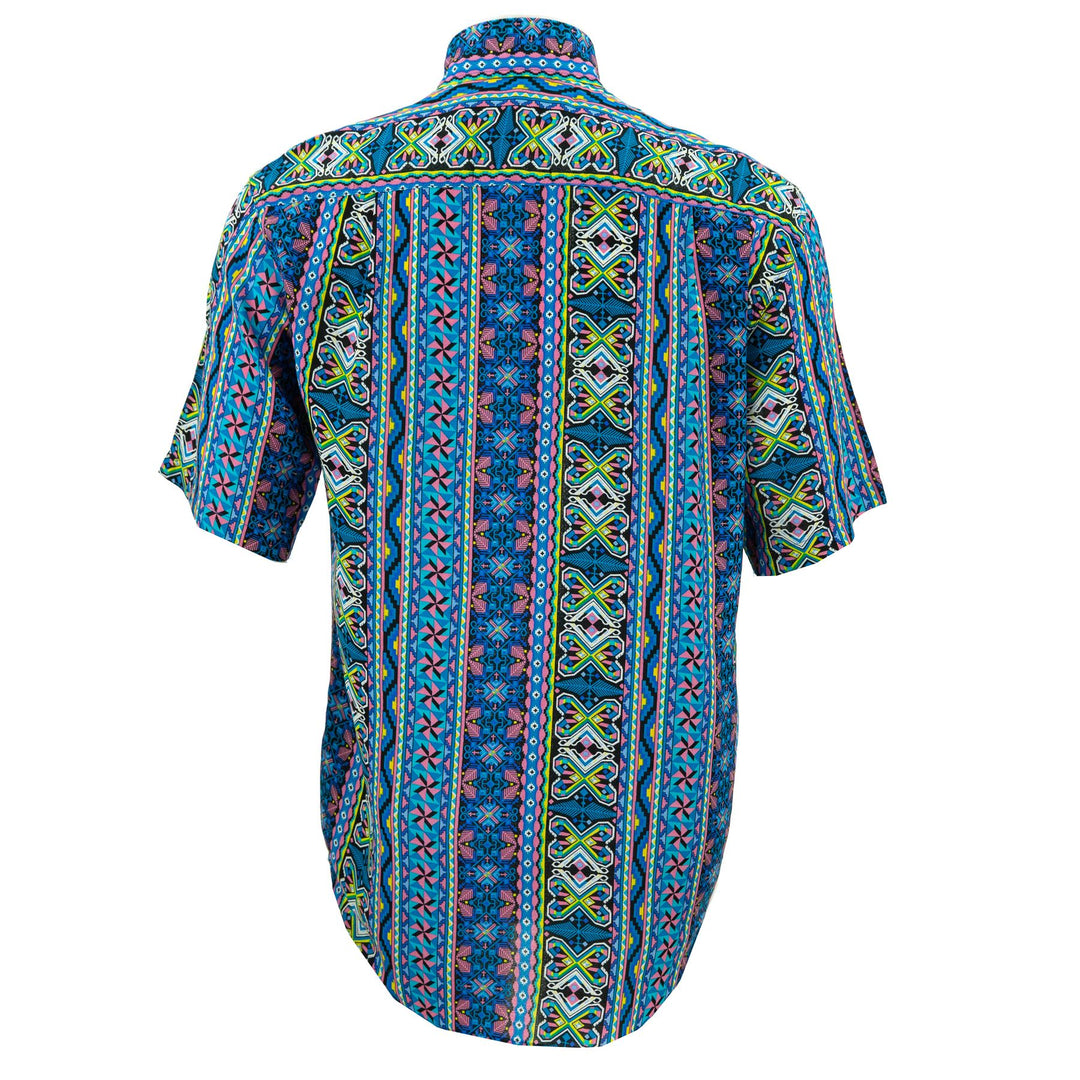 Regular Fit Short Sleeve Shirt - Geometric Aztec - Blue