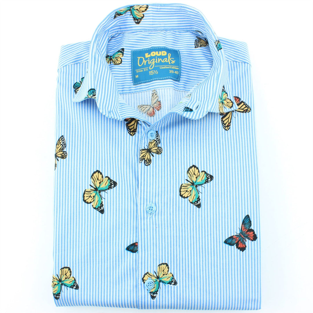 Slim Fit Short Sleeve Shirt - Butterfly Stripes