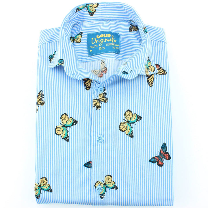 Slim Fit Short Sleeve Shirt - Butterfly Stripes