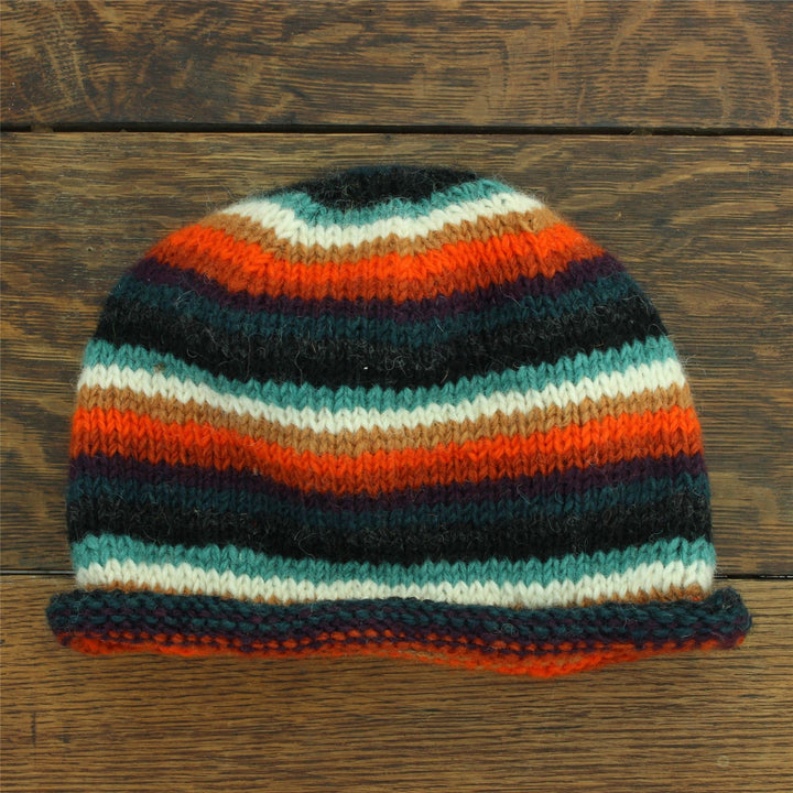 Hand Knitted Wool Beanie Hat - Stripe Anu