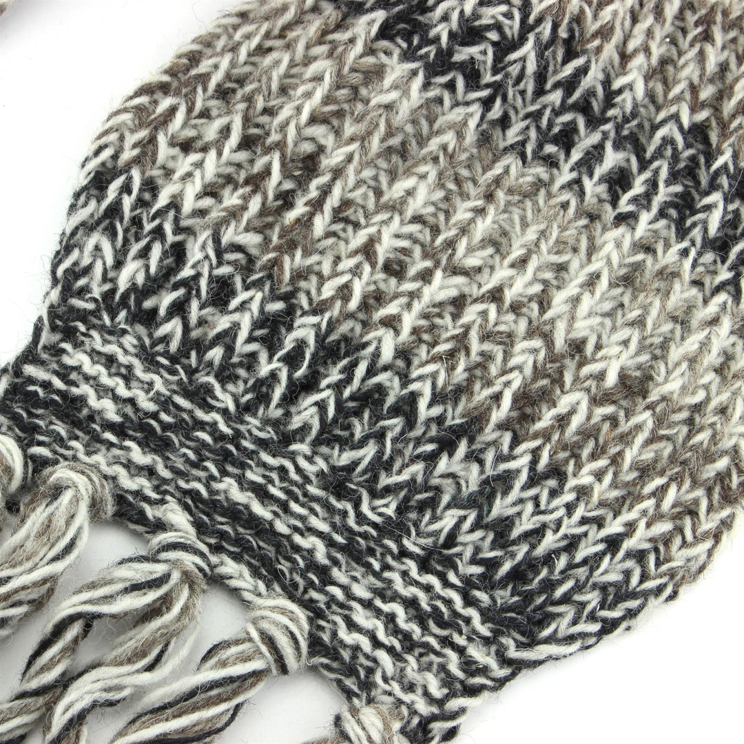 Long Chunky Knit Wool Multi Mix Scarf - Brown & Black Mix