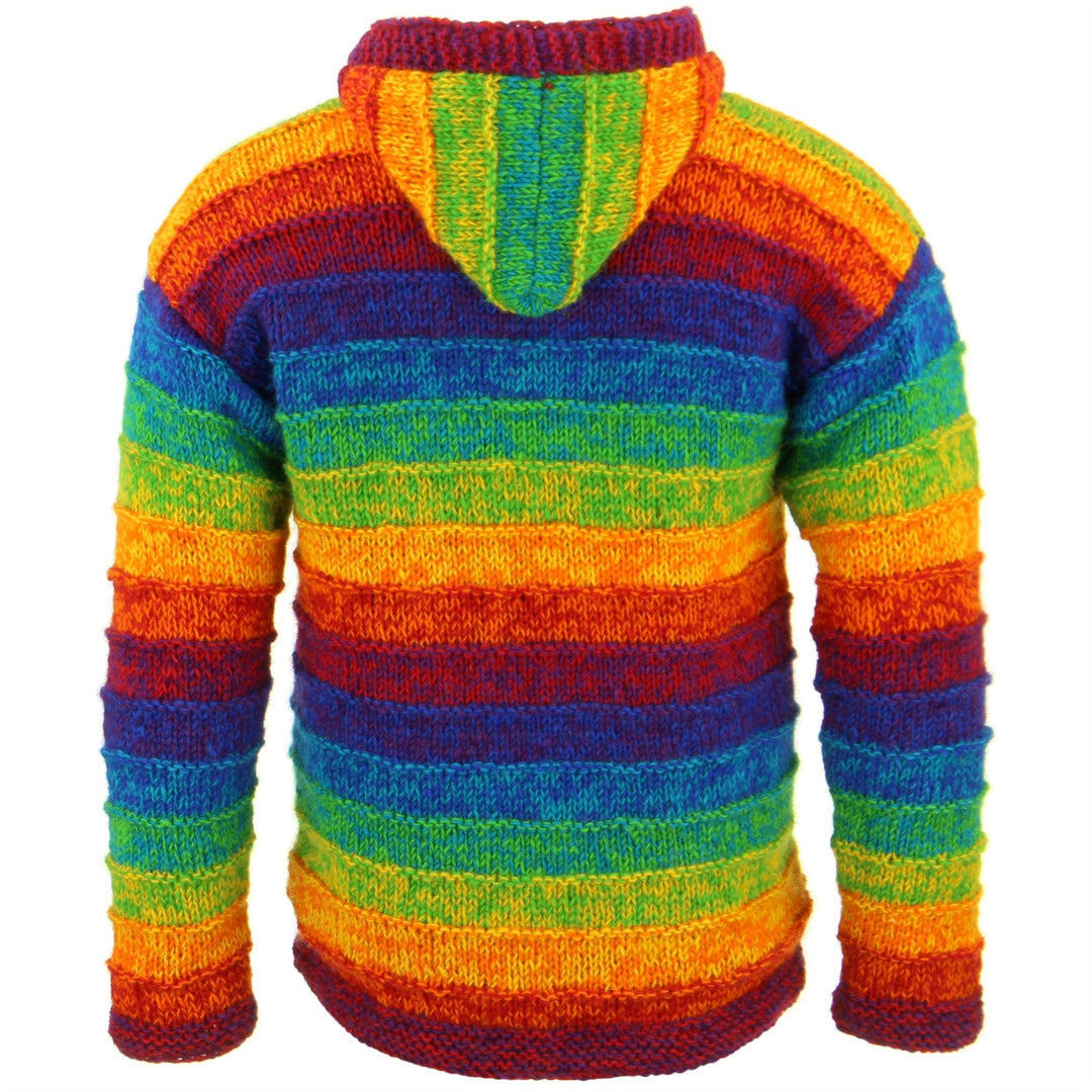 Space Dye Chunky Wool Knit Ribbed Hooded Cardigan Jacket - Rainbow