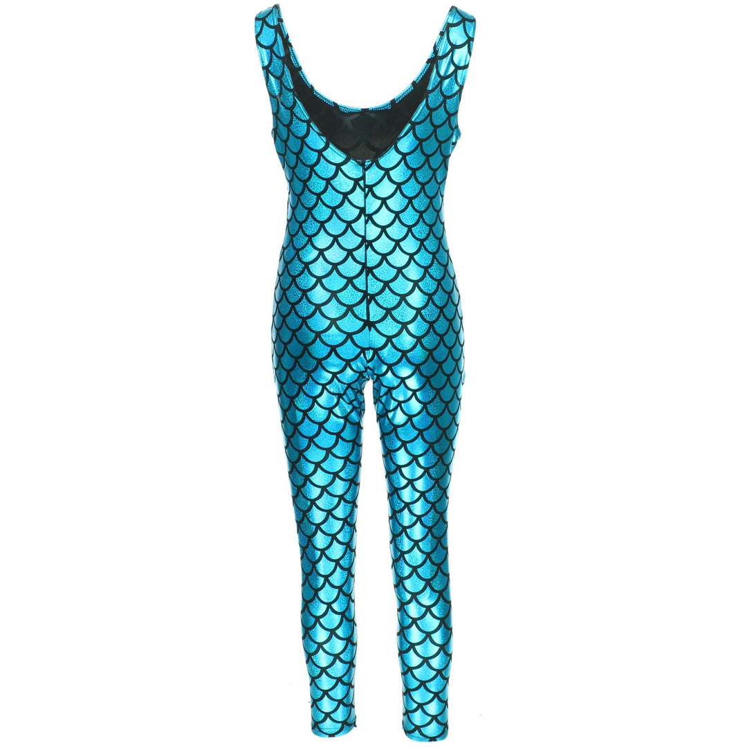 Shiny Mermaid Scale Sleeveless Catsuit - Turquoise