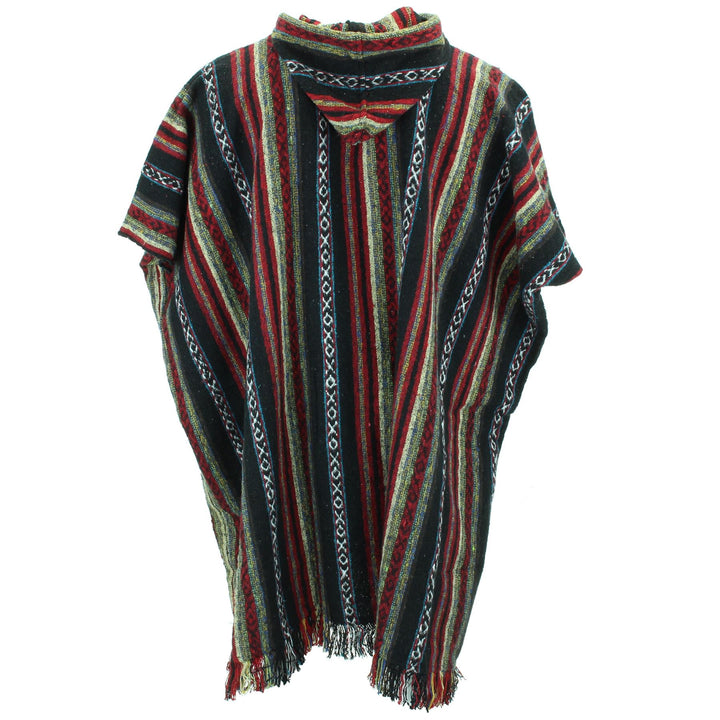 Brushed Cotton Long Hooded Poncho - Black Red