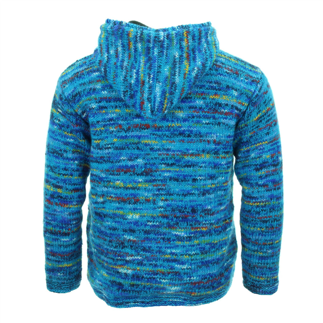 Hand Knitted Wool Hooded Jacket Cardigan - SD Bright Blue Mix