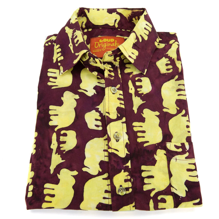 Regular Fit Short Sleeve Shirt - Herd of Elephants - Maroon