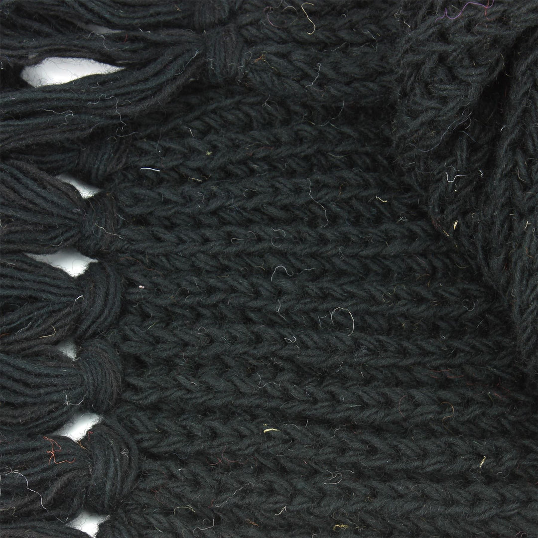 Chunky Wool Knit Scarf - Plain - Black