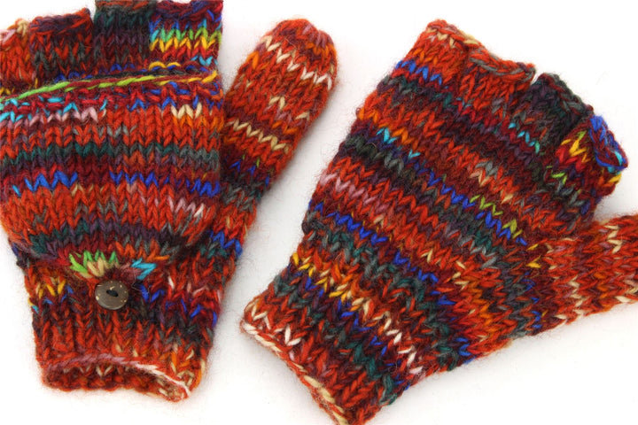 Hand Knitted Wool Shooter Gloves - SD Red Mix