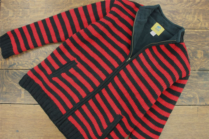 Hand Knitted Wool Jacket Cardigan - Stripe Red Black