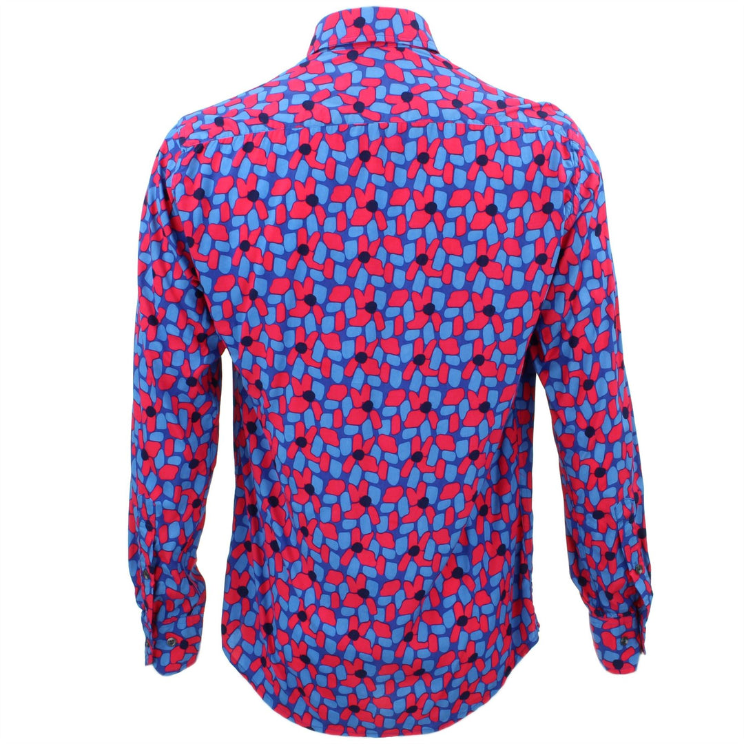 Tailored Fit Long Sleeve Shirt - Red & Blue Abstract