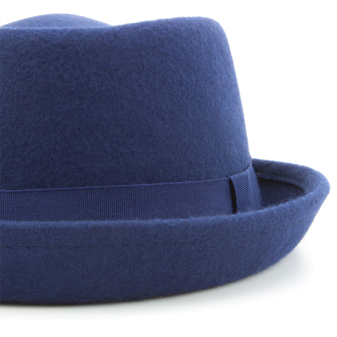 100% Wool felt Pork pie hat with band - Blue