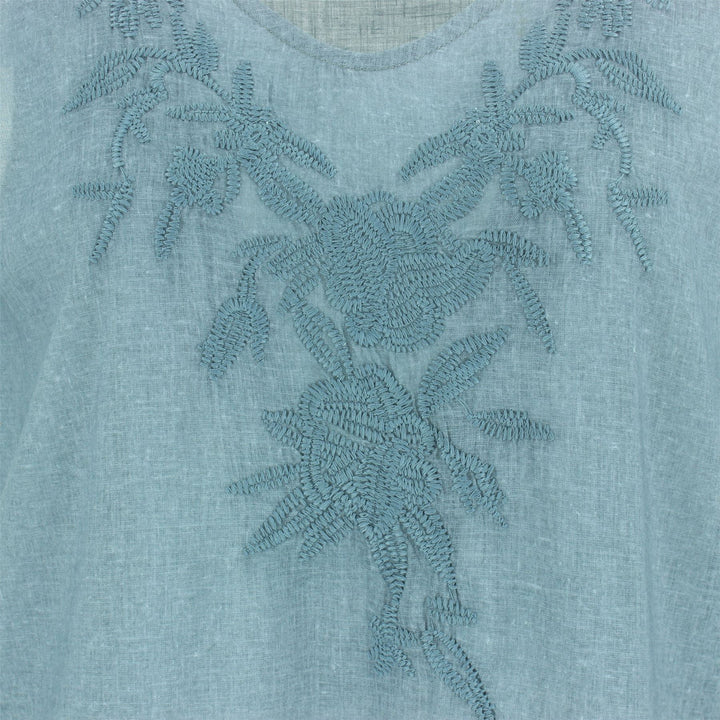 Embroidered Sleeveless Top - Blue Grey