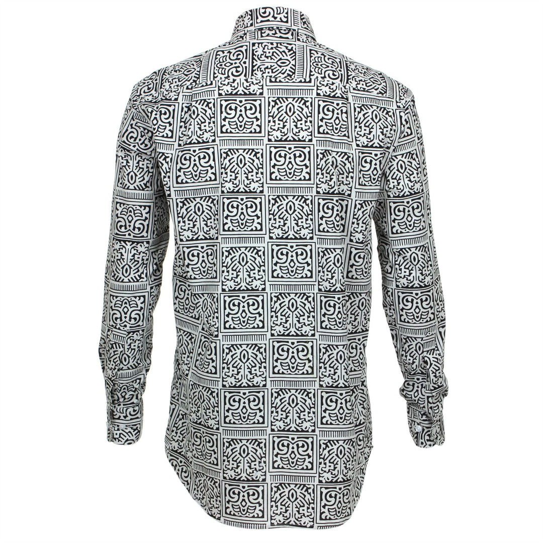 Regular Fit Long Sleeve Shirt - Black & White Tribal