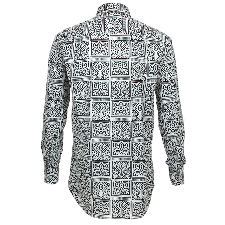 Regular Fit Long Sleeve Shirt - Black & White Tribal