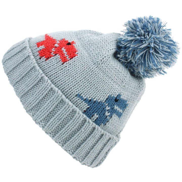 Kids dinosaur Bobble Beanie Hat - Grey