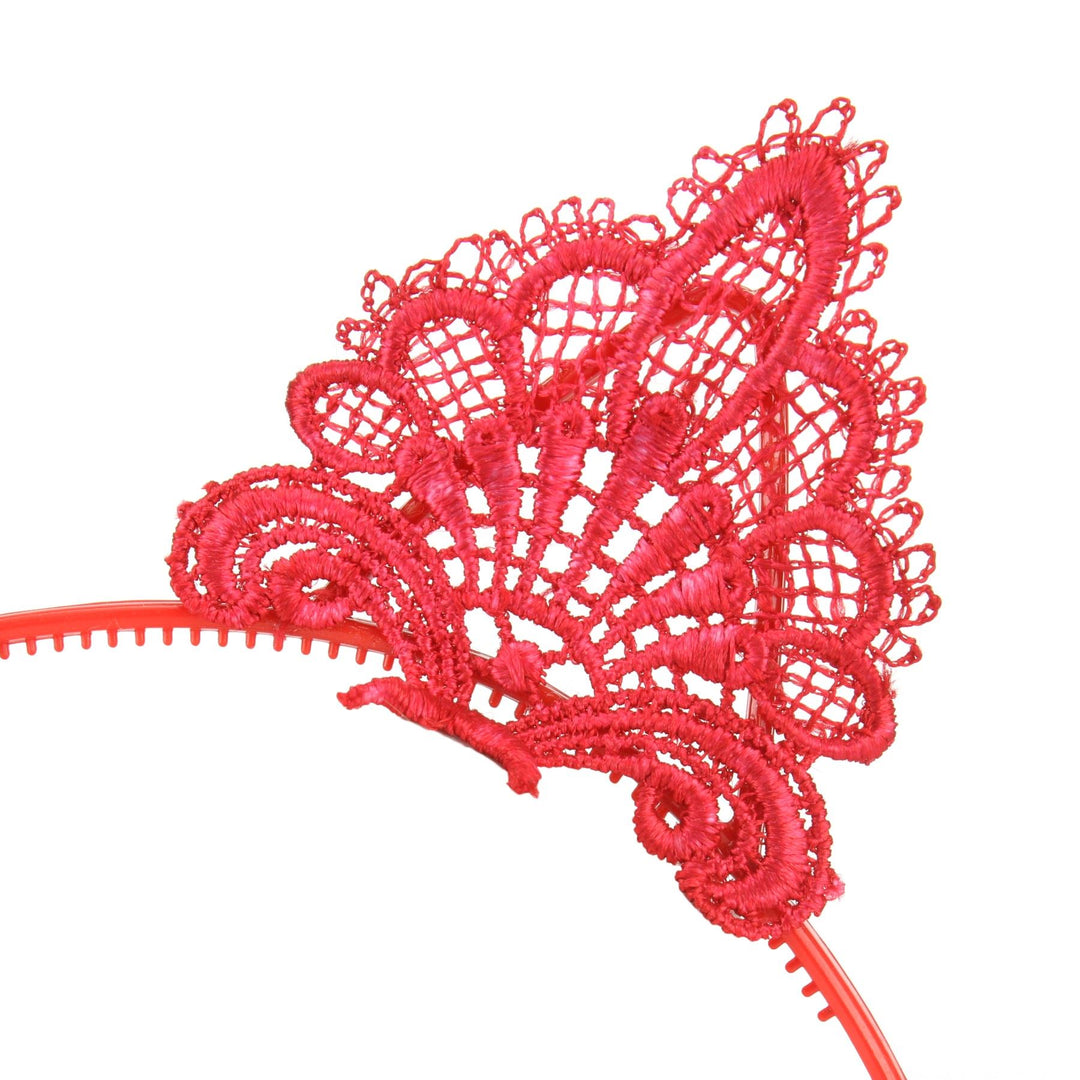 Cat Ear Lace Headband - Red