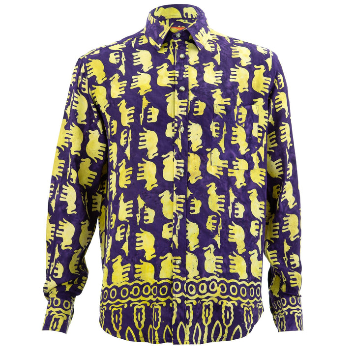 Regular Fit Long Sleeve Shirt - Herd of Elephants - Purple