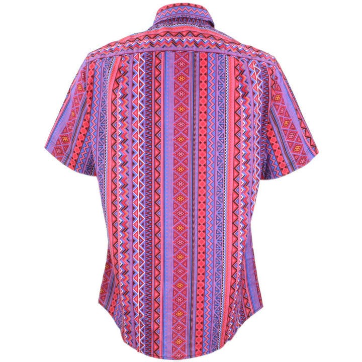 Regular Fit Short Sleeve Shirt - Purple Red & Blue Zig Zags