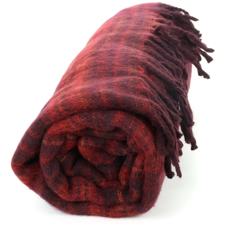 Vegan Wool Shawl Blanket - Stripe - Maroon Red