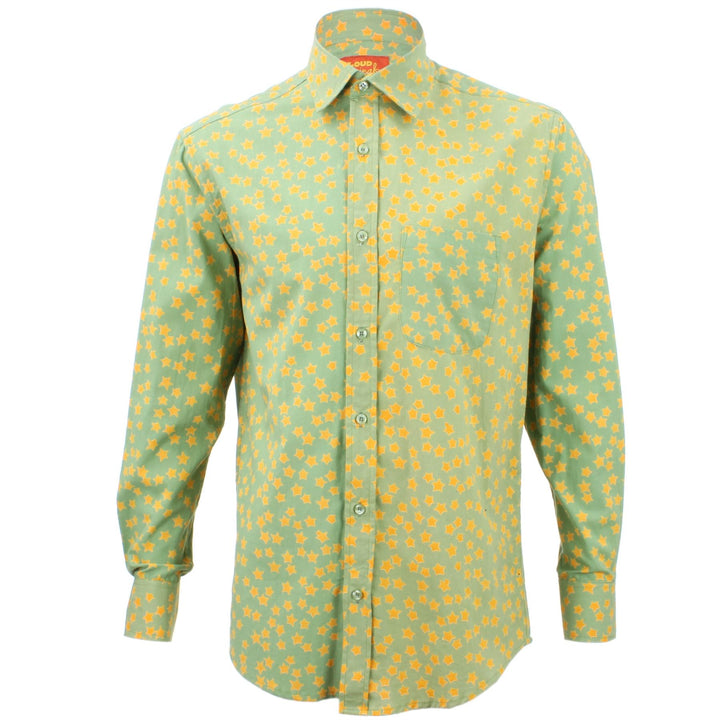 Regular Fit Long Sleeve Shirt - Green with Yellow Stars