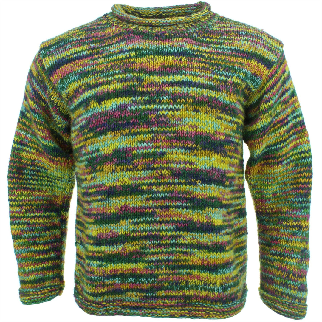 Chunky Wool Knit Space Dye Jumper - Contusion Green