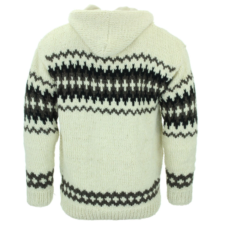 Hand Knitted Wool Hooded Jacket Cardigan - Fairisle White