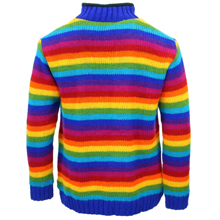 Hand Knitted Wool Jacket Cardigan - Stripe Bright Rainbow