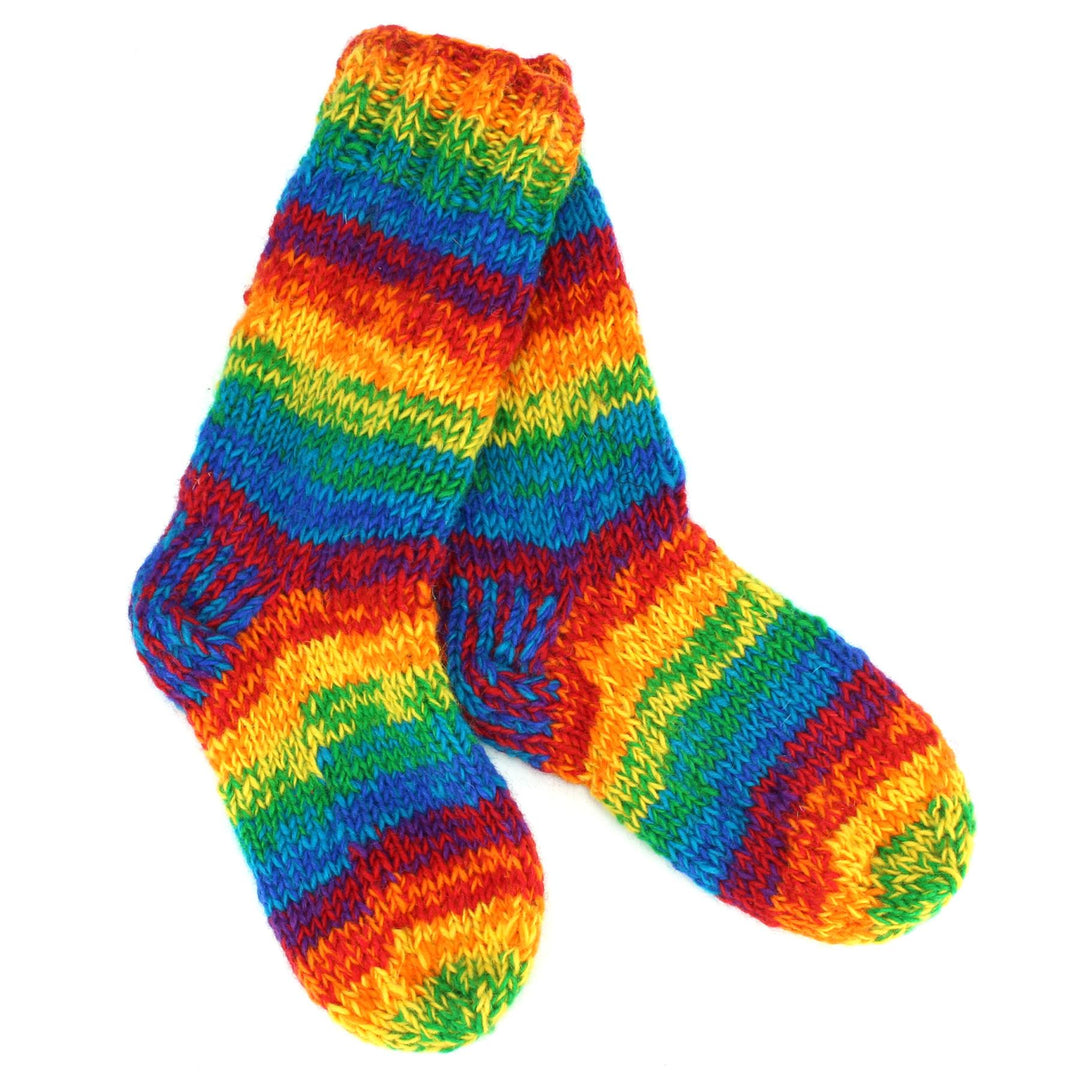 Hand Knitted Wool Slipper Socks Lined - SD Shredded Rainbow