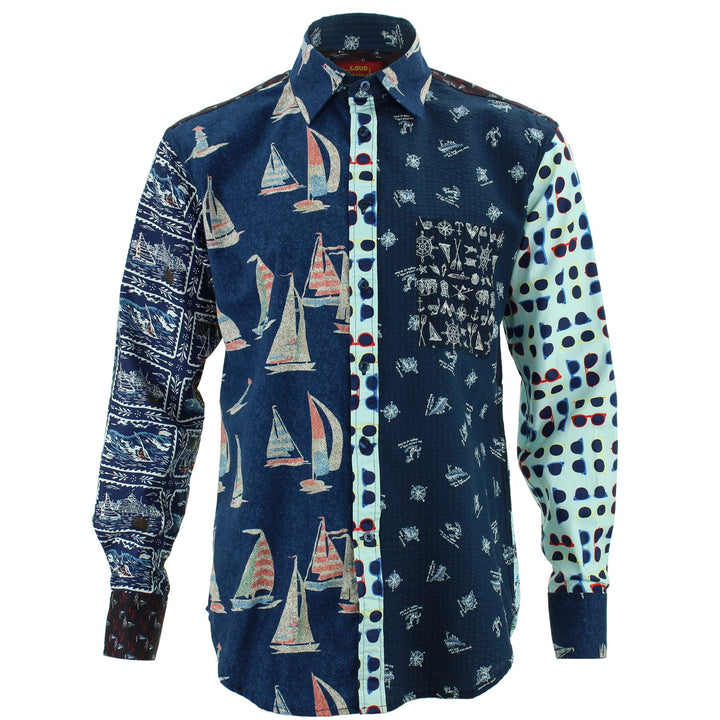 Regular Fit Long Sleeve Shirt - Random Mixed Panel - Nautical