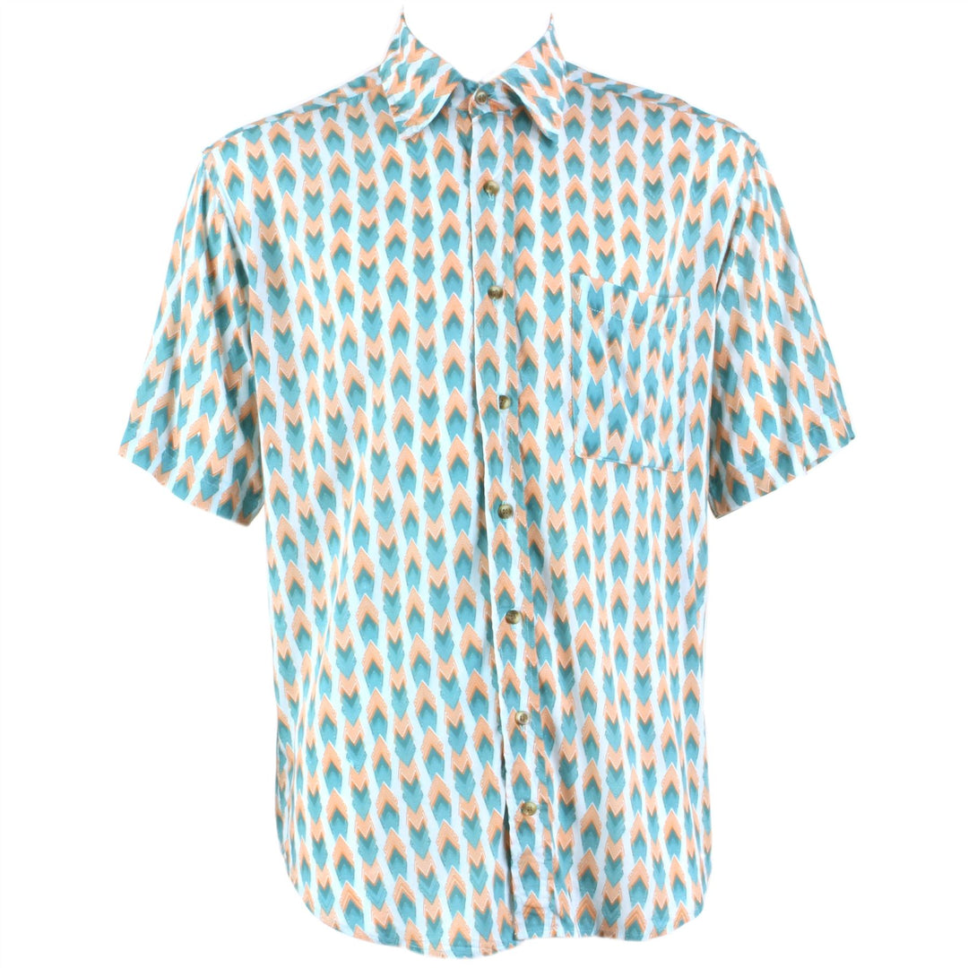 Regular Fit Short Sleeve Shirt - Turquoise & Pink Geometric