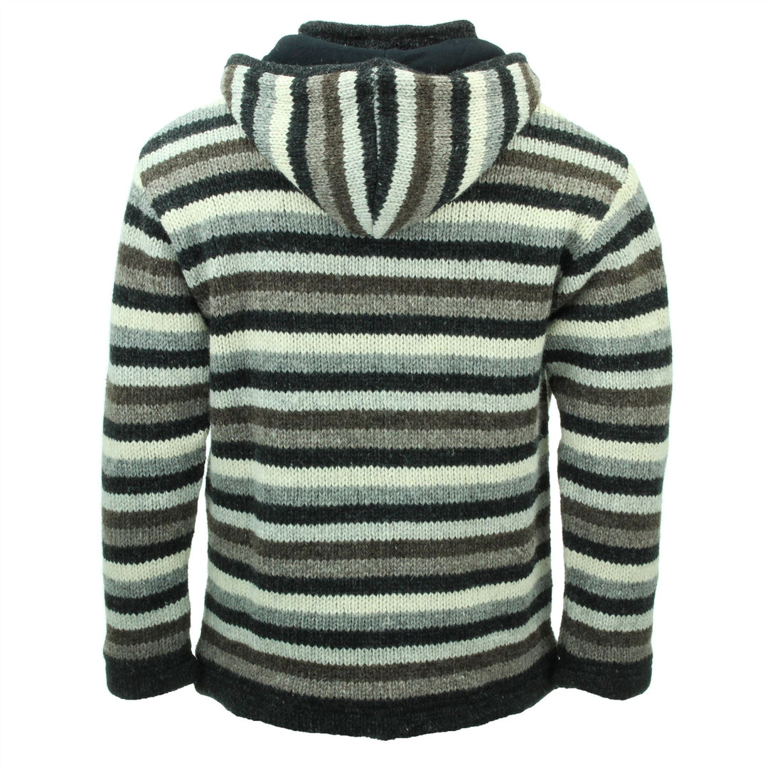 Hand Knitted Wool Hooded Jacket Cardigan - Stripe Natural