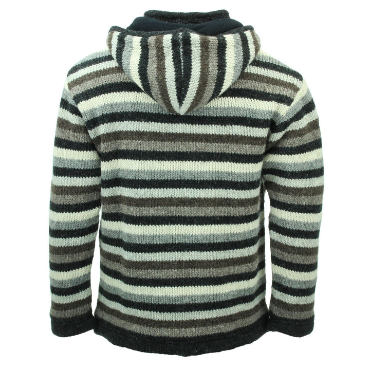 Hand Knitted Wool Hooded Jacket Cardigan - Stripe Natural