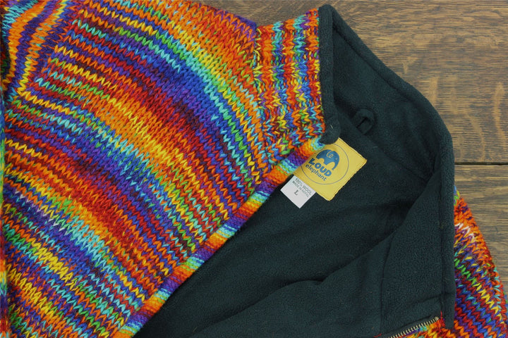 Hand Knitted Wool Jacket Cardigan - SD Rainbow with Rainbow Trim