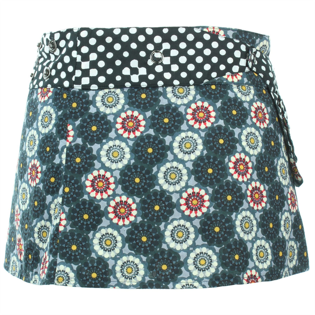 Reversible Popper Wrap Children's Size Mini Skirt - Kaleidoscope / Mono Dots