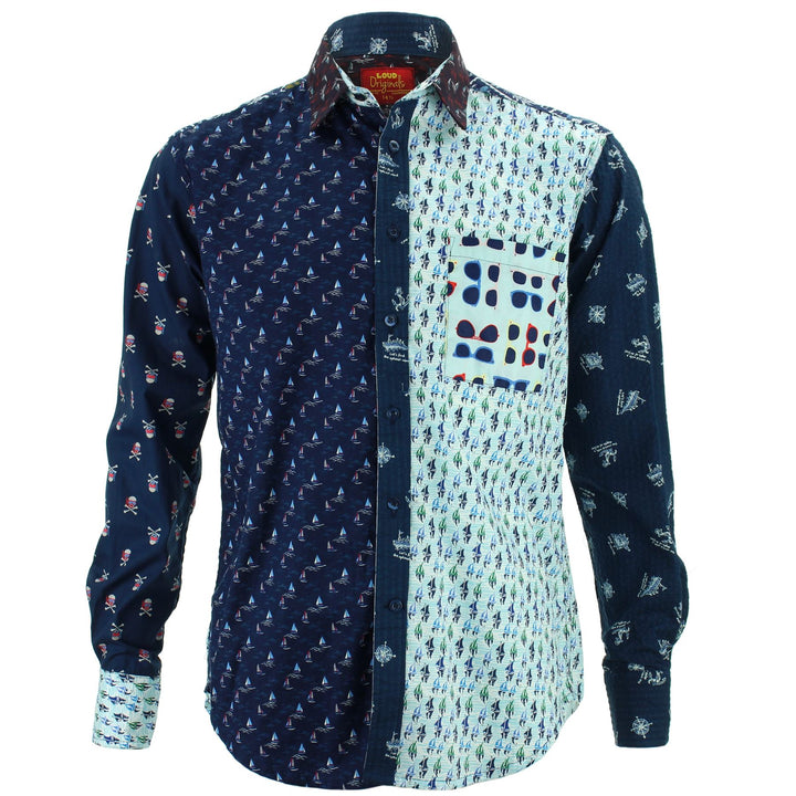 Regular Fit Long Sleeve Shirt - Random Mixed Panel - Nautical