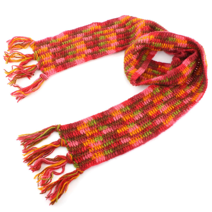 Long Narrow Chunky Wool Knit Scarf - Red