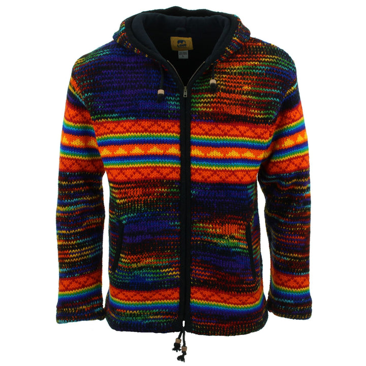 Hand Knitted Wool Hooded Jacket Cardigan - SD Black Rainbow Orange