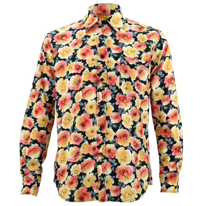 Regular Fit Long Sleeve Shirt - Blooming - Black Orange