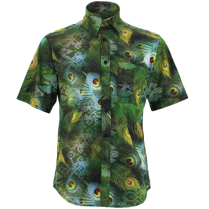 Regular Fit Short Sleeve Shirt - Peacock Feathers