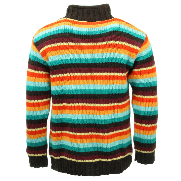 Hand Knitted Wool Jacket Cardigan - Stripe Retro D